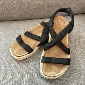😍ECCO Corksphere black leather sling back sandals. Size EU 38